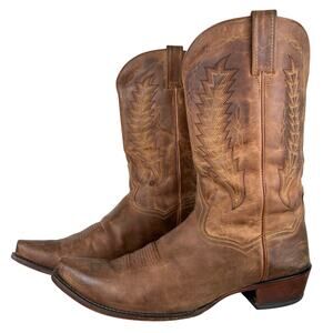 Men's Dan Post Snip Toe Brown Leather Embroidered Western Cowboy Boots (Sz 13D)
